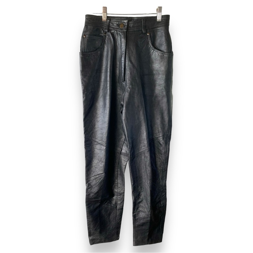 Wilsons 90’s Pinch Waist Leather Biker Pants Black Size 6 ECU Vintage Mo…